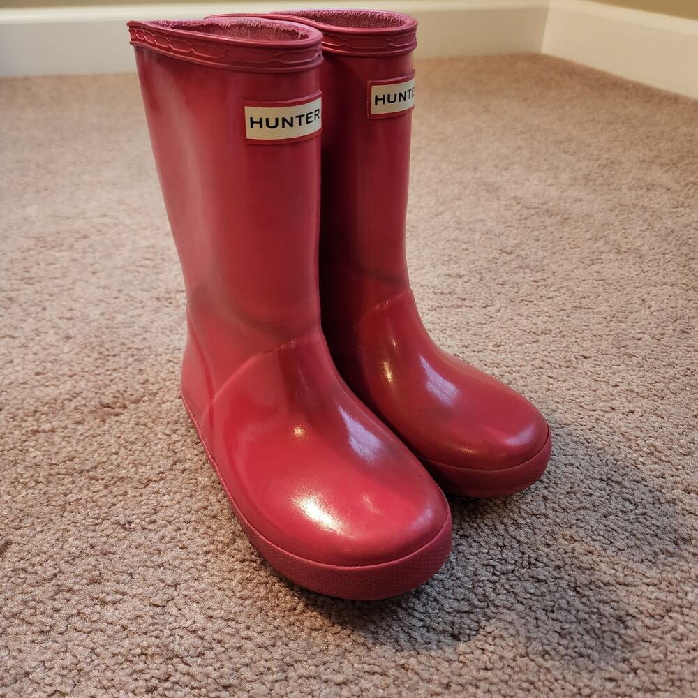 Girls Pink Shiny Classic Hunter Rain Boots Sz 9